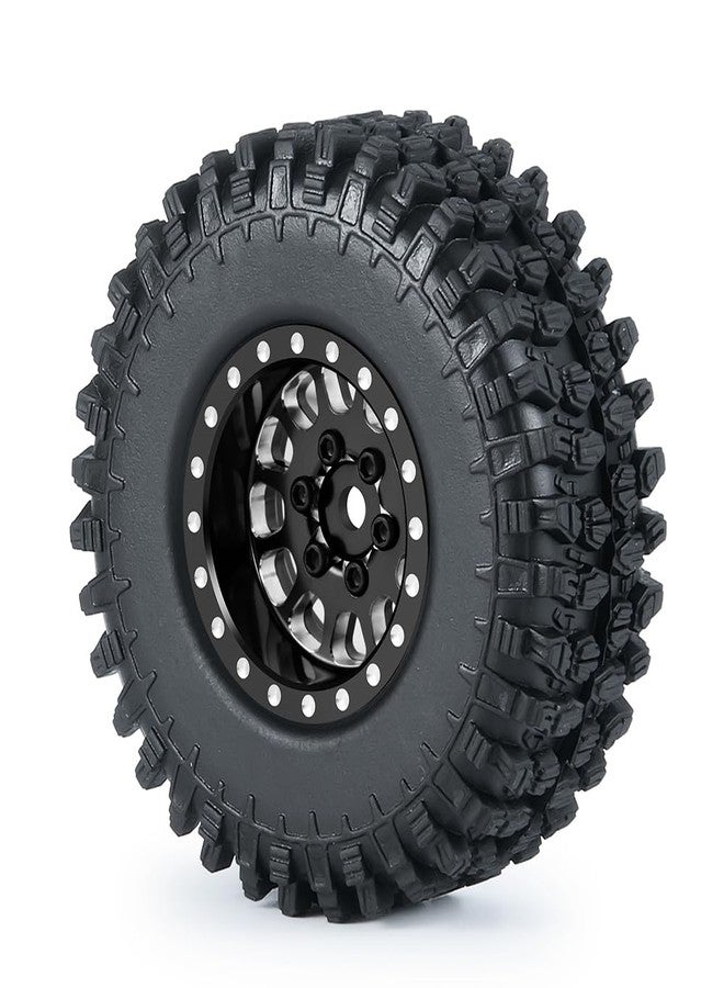 MORLORDY 1.0" Beadlock Wheels and 50mm Rubber Tires Set for Axial SCX24 Gladiator Deadbolt Bronco C10 JLU 1/24 RC Crawler Car Upgrade Parts (Black) - Image 3